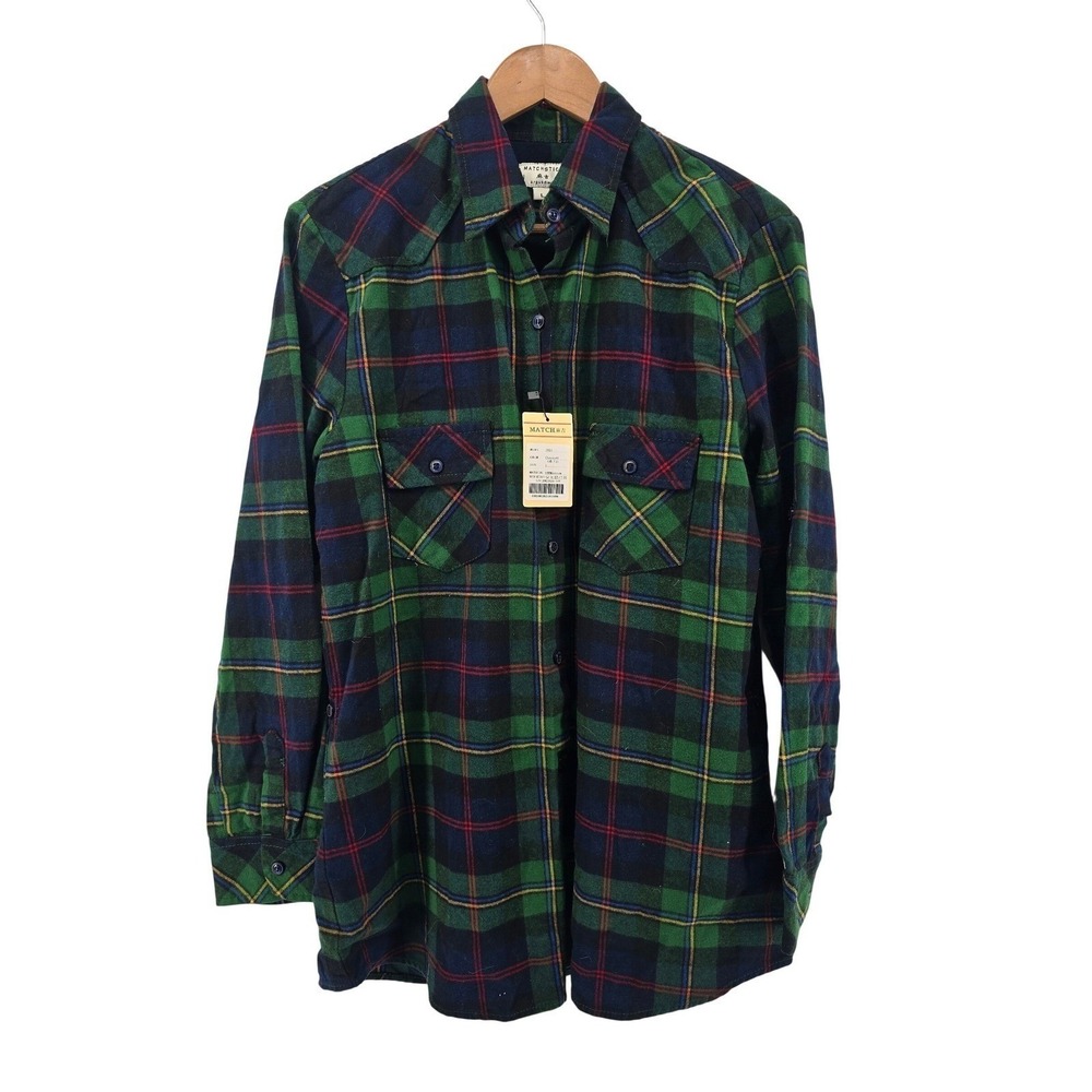 Matchstick Plaid Flannel Shirt Mens L Green Navy Tartan Western Workwear 2021